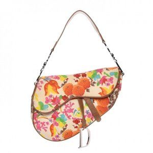 Authentic CHRISTIAN DIOR Canvas Floral Saddle Bag